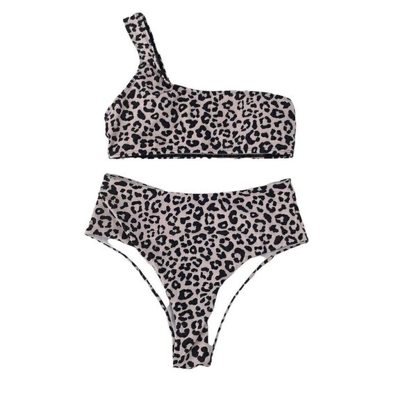 Animal Print Bikini One Shoulder High Waist Cheeky Size Small Swimsuit White - Picture 1 of 5